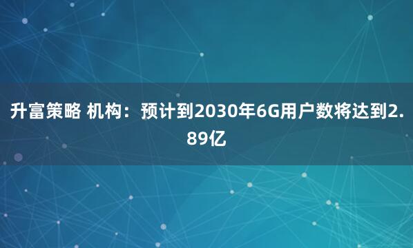 升富策略 机构:预计到2030年6G用户数将达到2.89亿
