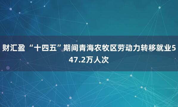 财汇盈 “十四五”期间青海农牧区劳动力转移就业547.2万人次